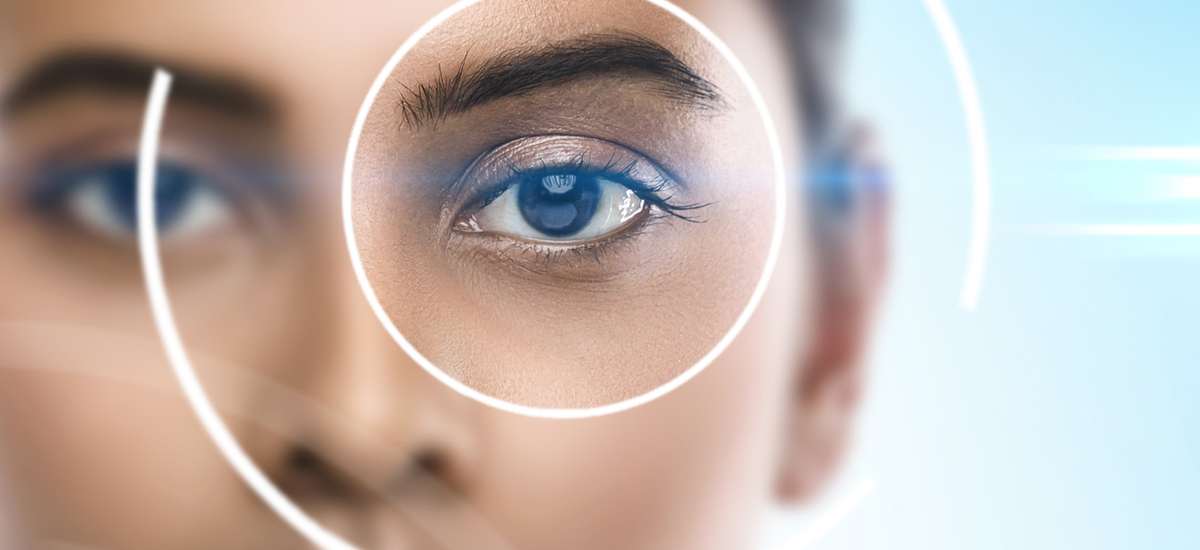 Close-up of female eye. Concepts of laser eye surgery or visual acuity check-up